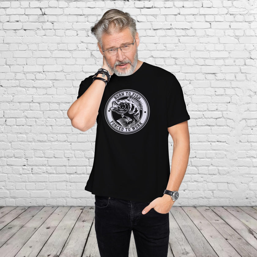 Smiling man in the black Born to Fish carp fishing t-shirt