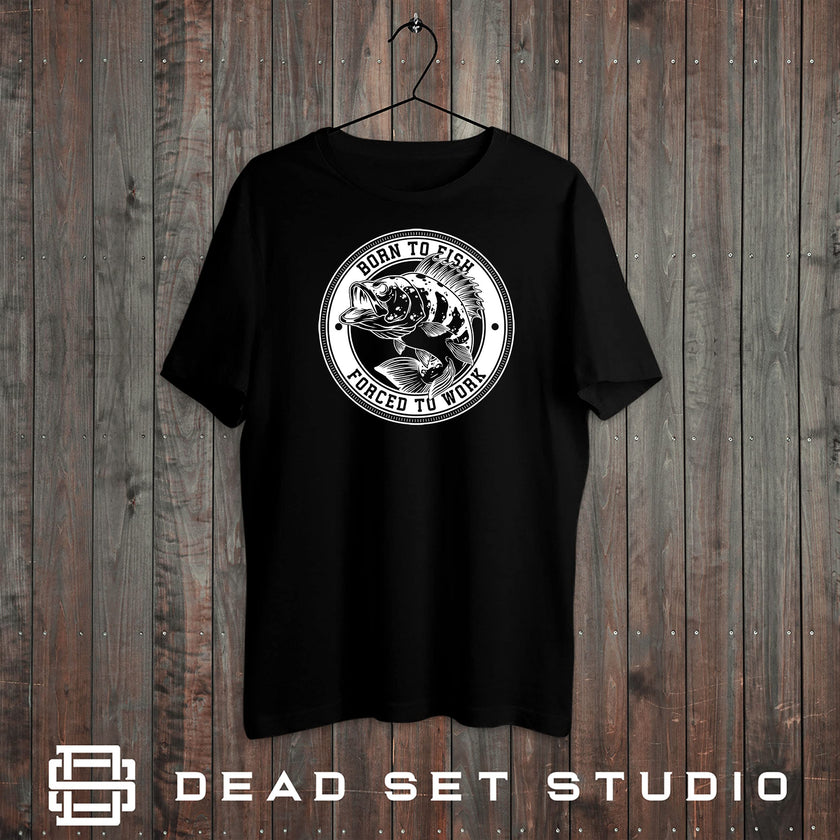 Born to Fish carp fishing t-shirt in black on a rustic wood background