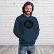 Man wearing the Born to Fish fishing hoodie in airforce blue