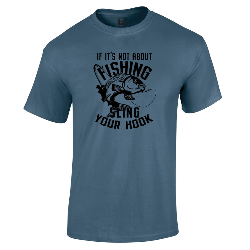 Sling Your Hook fishing t-shirt in indigo blue