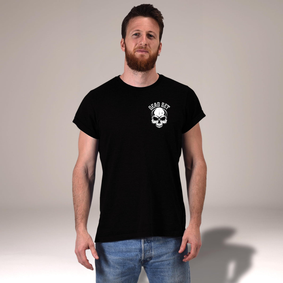 Front of the black Loyal to the Grave skull t-shirt with the skull chest logo