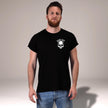 Front of the black Loyal to the Grave skull t-shirt with the skull chest logo