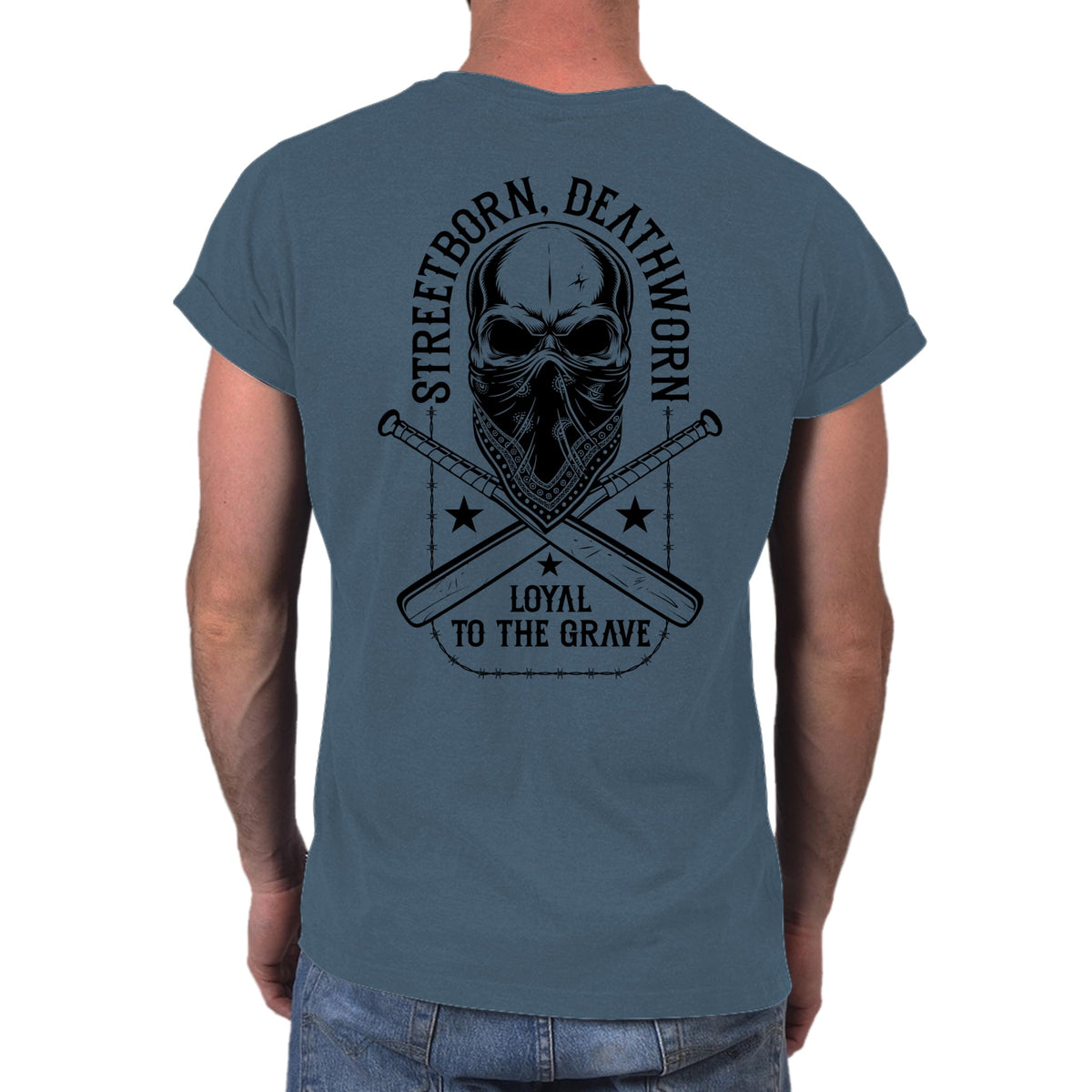 Loyal to the Grave skull t-shirt in indigo blue