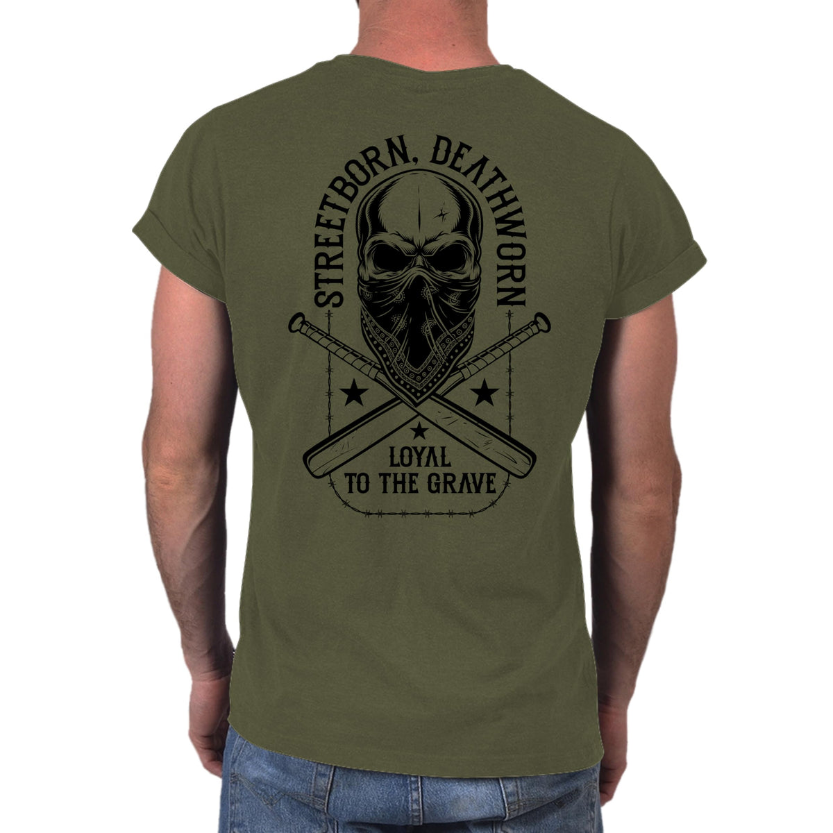 Loyal to the Grave skull t-shirt in military green