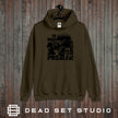 No Road No Problem off road 4x4 hoodie in olive on a rustic wood background