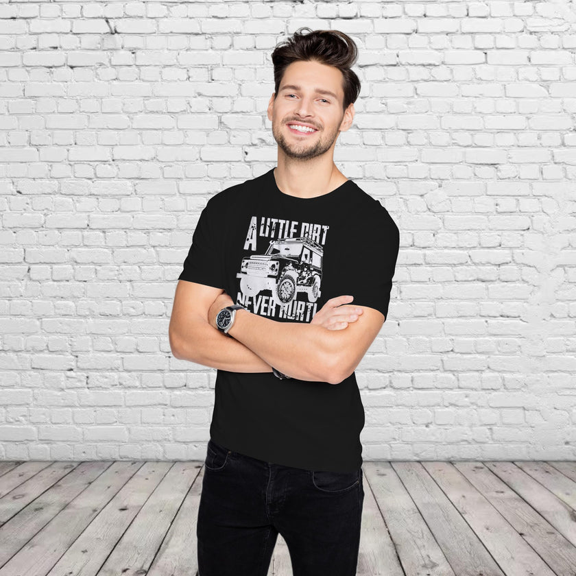 Smiling man in the black A Little Dirt Never Hurt off road 4x4 t-shirt
