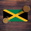 Jamaican flag bar runner mat with a pint and snacks