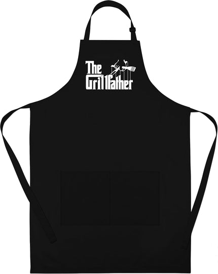 The Grillfather funny BBQ apron for men in black cotton with white print